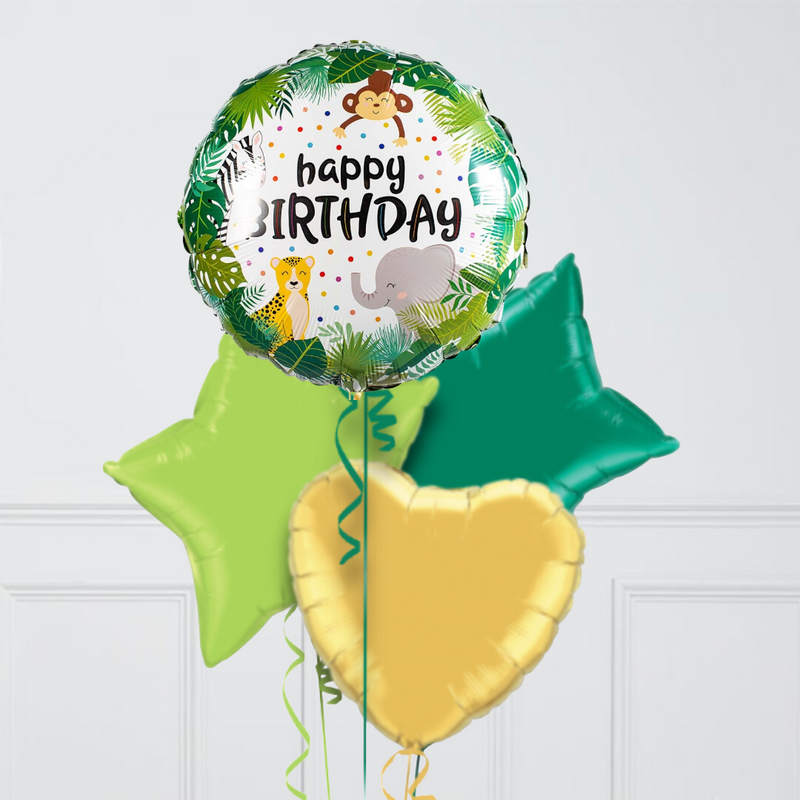 Sweet Safari Birthday Jungle Hearts Inflated Foil Balloon Bunch