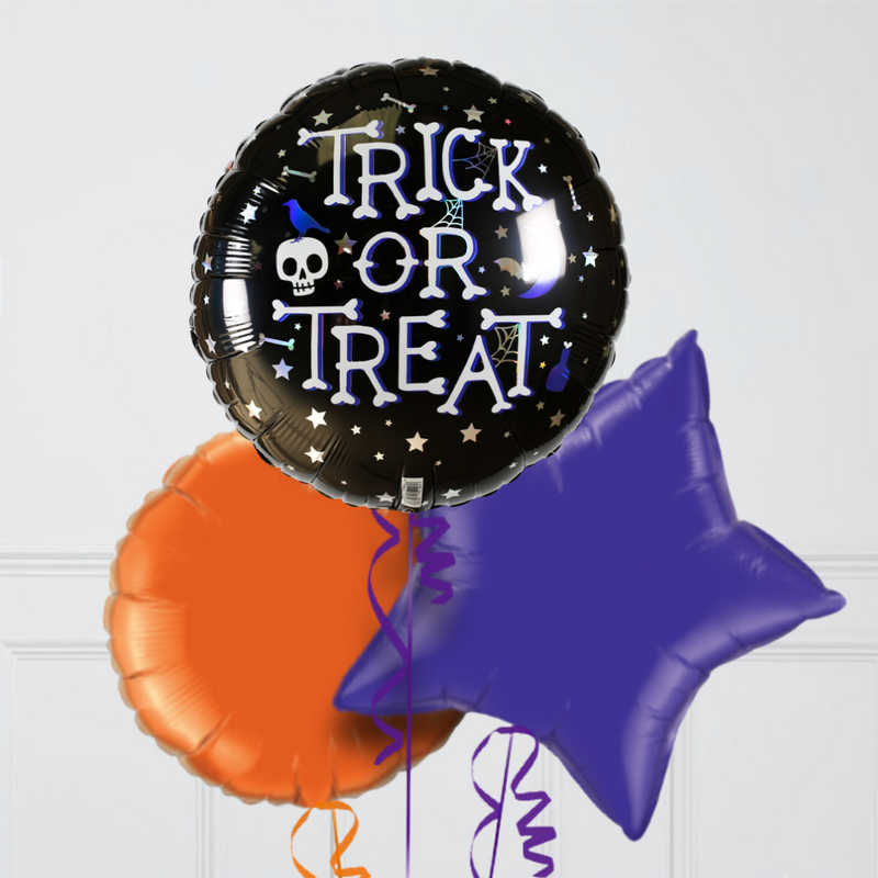 Trick Or Treat Iridescent Purple Halloween Foil Balloon Bunch