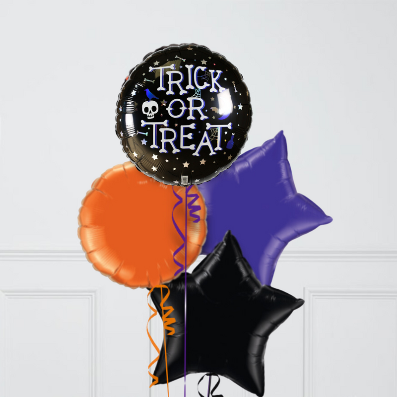 Trick Or Treat Iridescent Purple Halloween Foil Balloon Bunch