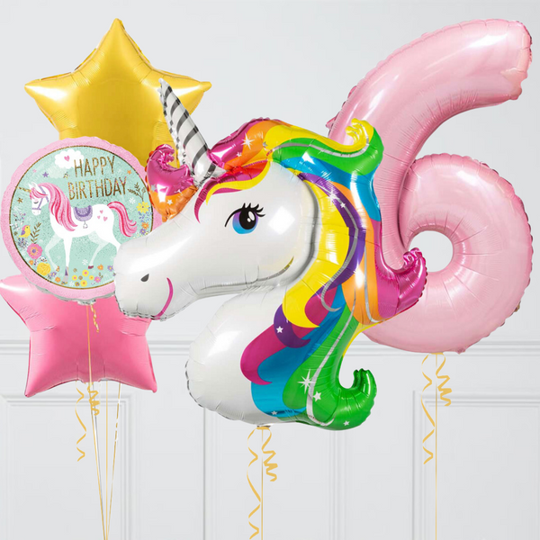 Unicorn Inflated Birthday Balloon Bunch