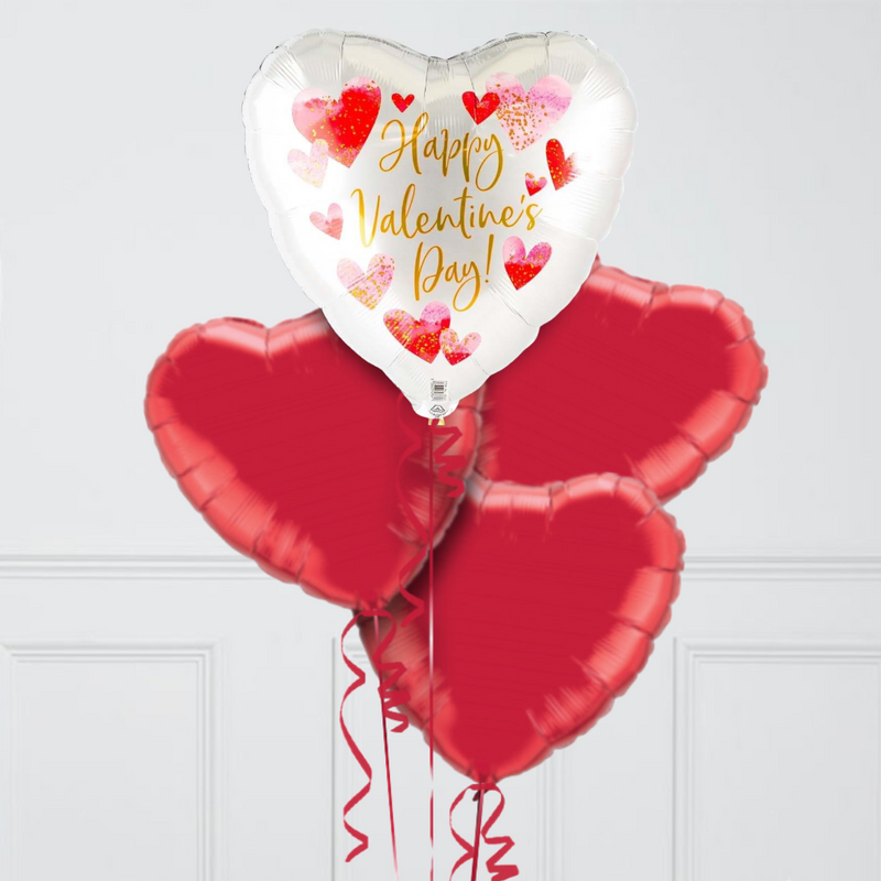 Watercolour Hearts Valentine's Day Hearts Inflated Foil Balloon Bunch