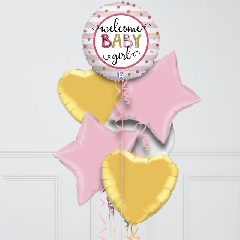 Welcome Baby Girl Gradient Inflated Foil Balloon Bunch