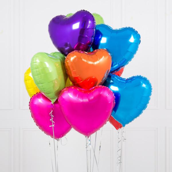 Rainbow Bright Hearts Inflated Foil Balloon Bunch