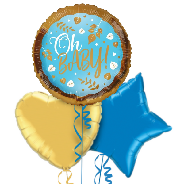 Oh Baby Blue and Gold Balloon Bouquet