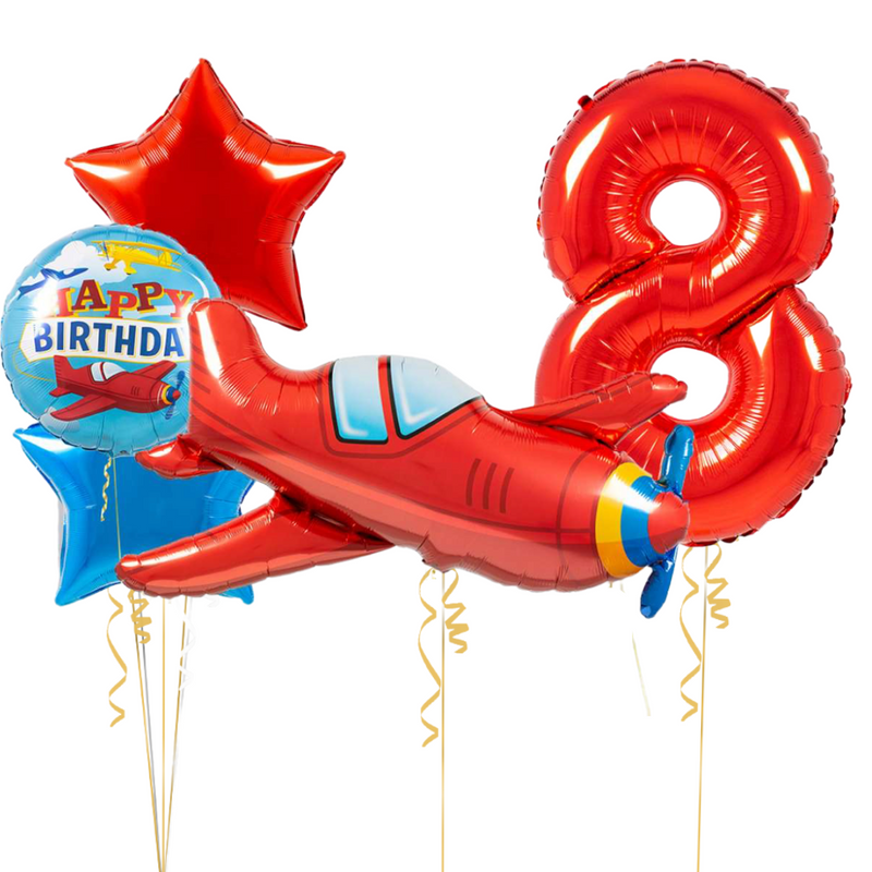 Red Plane Birthday Balloon Set (One Number)