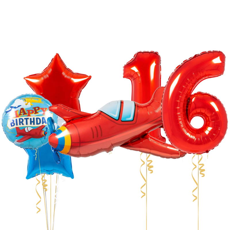 Red Plane Birthday Balloon Set (Two Numbers)