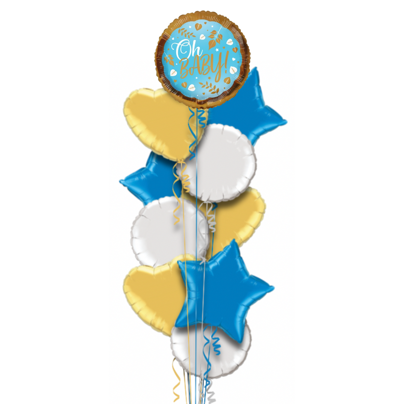 Oh Baby Blue and Gold Balloon Bouquet