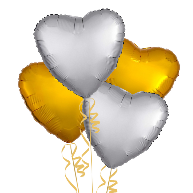 Silver and Gold Hearts Balloon Bouquet