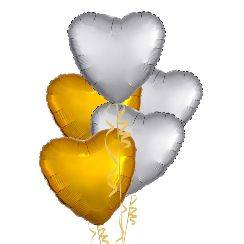 Silver and Gold Hearts Balloon Bouquet