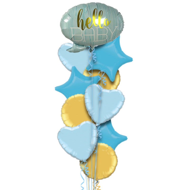 Hello Baby in Blue Foil Balloon Bouquet