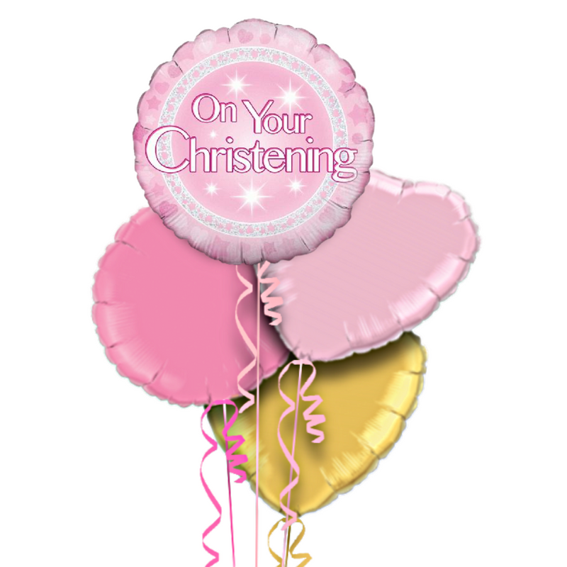 On Your Christening Shiny Pink Foil Balloon Bouquet
