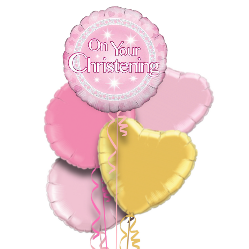 On Your Christening Shiny Pink Foil Balloon Bouquet