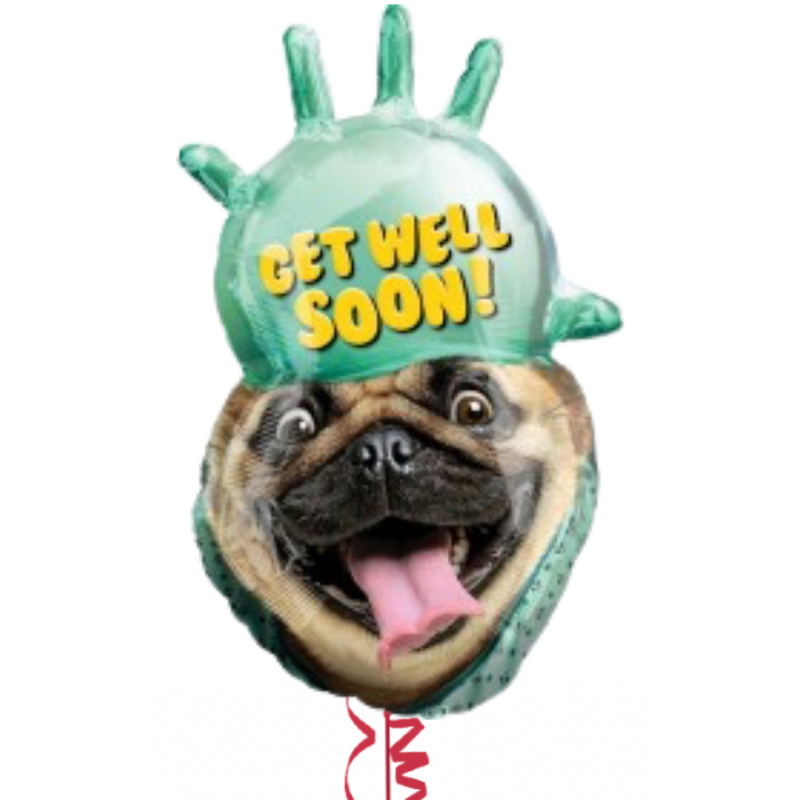 Get Well Pug Shape Foil Balloon Bouquet