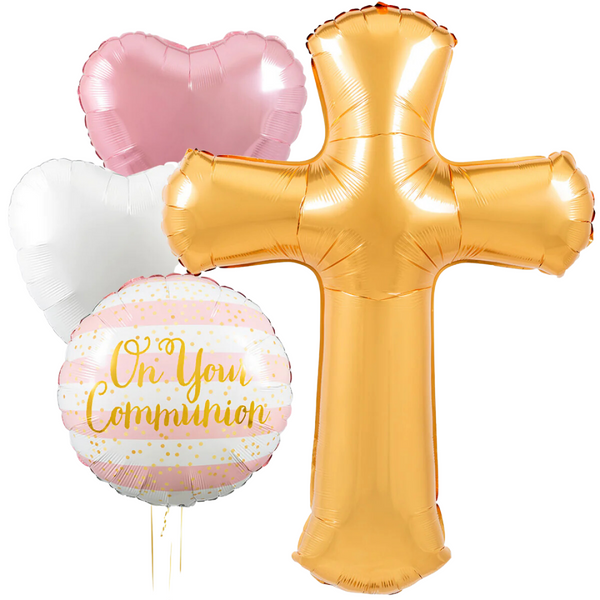 Holy Communion Pink Inflated Balloon Bouquet